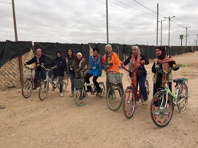 You will think there is nothing special about this image, but it represents a small miracle- in these 16 days of activism against economic violence towards women, there are no females on bikes in camp - there is no other form of transport either - women walk everywhere, whilst men &amp; boys ride freely- it&rsquo;s not such a cut &amp; dry form of injustice however- and a lesson in the sensitive nature of respecting the culture of others - most women don&rsquo;t want to ride bikes, even though it slows down their days, makes daily activities of childcare &amp; shopping more difficult, hinders their progress - in this line up of women are those who want more from tradition &amp; under these exceptional 16 days,dare to say so. You could say that on this day, courage is the woman who works on female empowerment in the camp trying to ride a bike for the first time with child stabiliser wheels, one of them that never touches the ground!